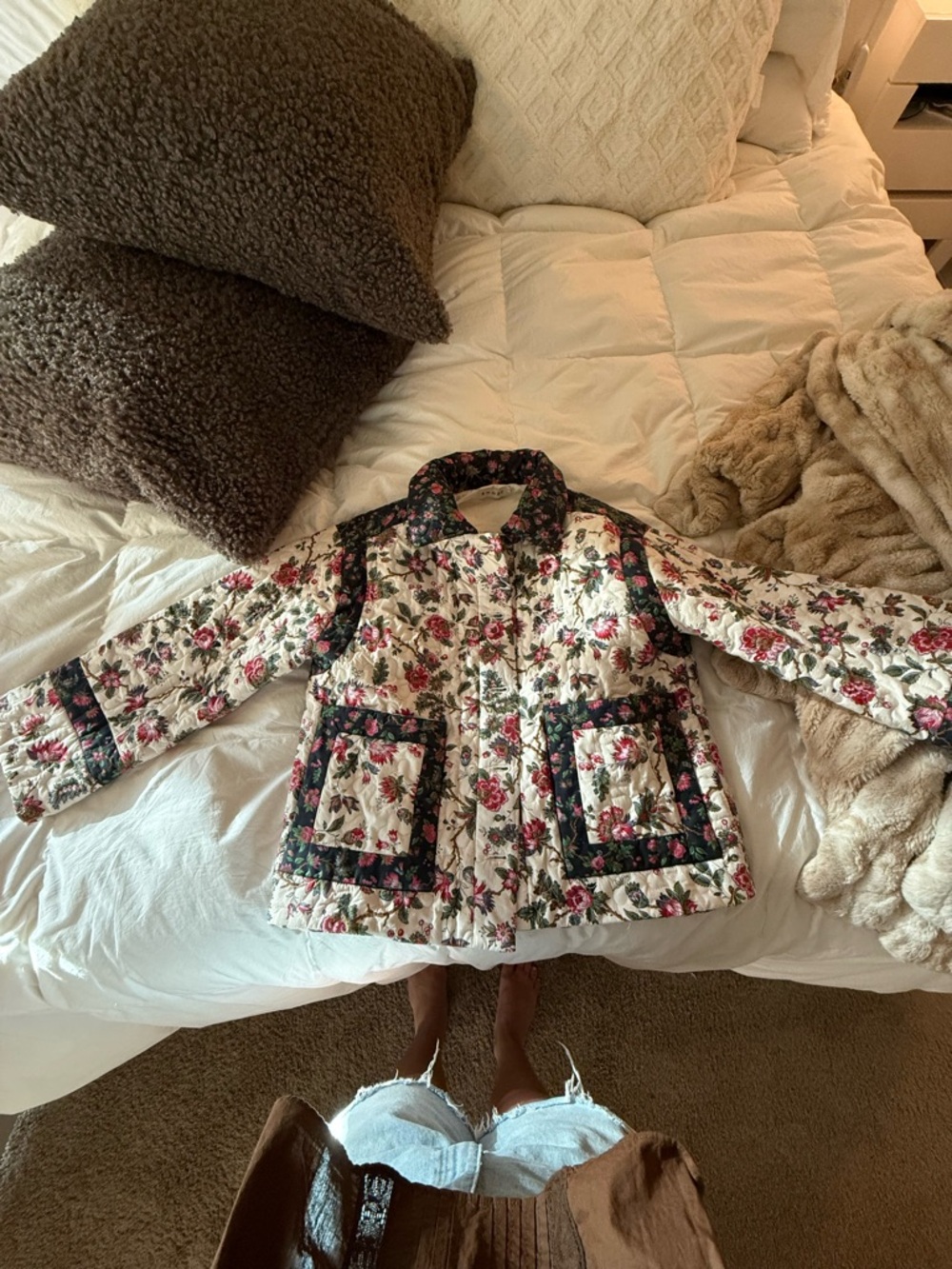 RHODE Black Quilted Floral Collar Jacket